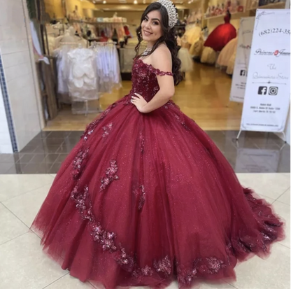 Off the Shoulder Pageant Gown Sweet 16 Dress Birthday Dresses,Sparkly Ball Gown Y1111