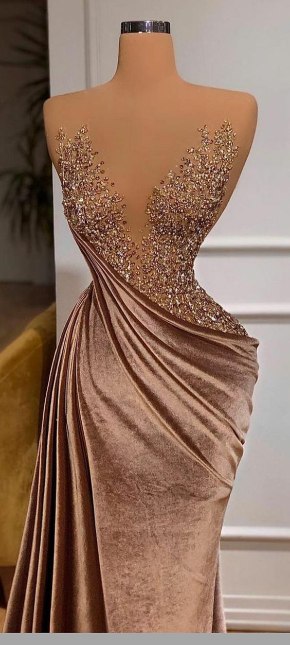 Beaded Arabic Evening Dresses Long Formal Dresses Velvet Womens Evening Gown Y756