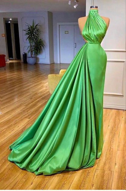 Green Sleeveless Satin Long Prom Dress,Classy Evening Dress Y904