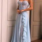 Light Blue Sweetheart Chiffon Prom Dresses with Ruffles,Sleeveless Prom Dress Y1061