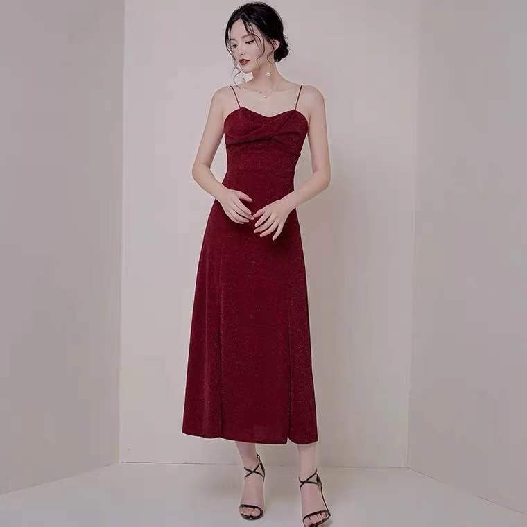 Wine red party dress,spaghetti straps evening dress,high slit prom dress ,backless formal dress,custom made Y1140