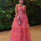 Romantic Frill-Layered Tulle Evening Dress,Strapless Tulle Prom Dress Y1057