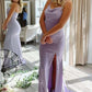 New arrival evening dresses spaghetti straps lavender with slit satin prom dress Y912