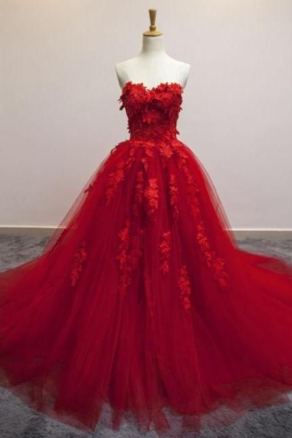 Gorgeous Sweetheart Red Long Formal Dresses, Red Party Gowns, Princess Gowns, Prom Dresses Y765