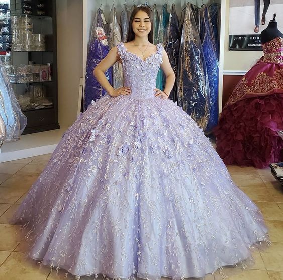 Romantic 3D Floral Dress Off The Shoulder Ball Gown Sweet 16 Dress Y901