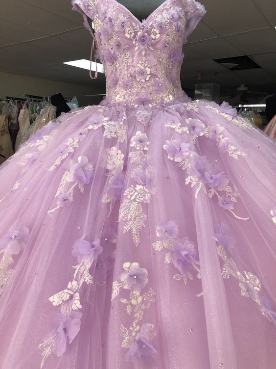 Romantic 3D Floral Dress Off The Shoulder Ball Gown Sweet 16 Dress Princess Dress Y902