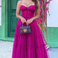 A-line Spaghetti Straps Tulle Prom Dress,Elegant Evening Dress  Y1073