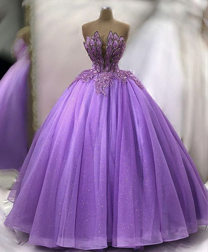 Stunning Purple Glitter Ball Gown Princess Dress Y972