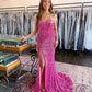 strapless mermaid prom dress,sequin long evening party dress,split formal gown Y921