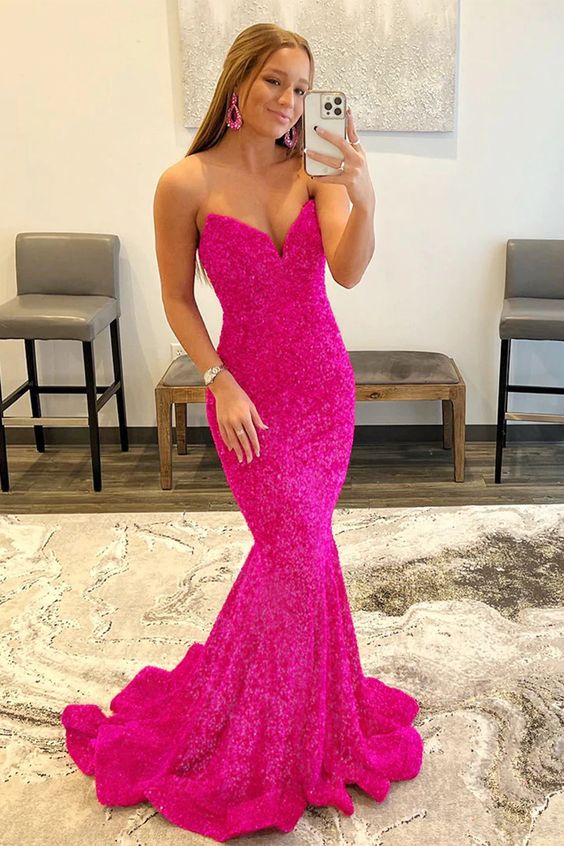 Mermaid Long Sequins Prom Dresses Formal Evening Gowns Y1007