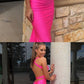 Hot Pink Halter Satin Mermaid Evening Dress, Simple Long Prom Dress Y942