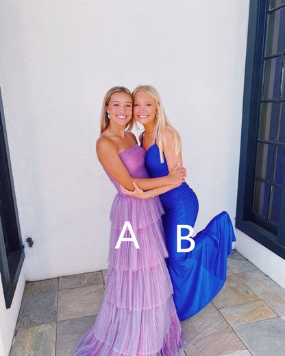 New Arrival Purple Tiered Tulle Prom Dress/Royal Blue Formal Gown Y963