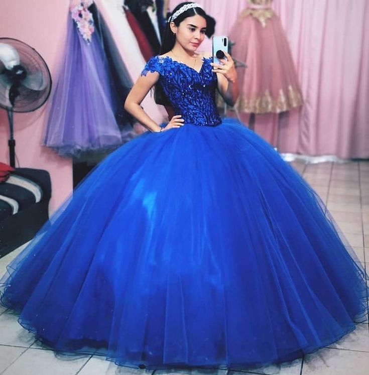 Off the Shoulder Royal Blue Ball Gown Princess Dress Y822