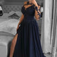 Unique One-shoulder Long-Sleeve A-Line Floor-Length Chiffon Prom Dresses with Appliques Y1136