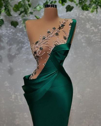 Glamorous Emerald Green Satin Evening Dress ,Sexy Pageant Dress Y757