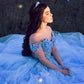 Winter Wonderland Blue Tulle Prom Dress,Off The Shoulder Blue Evening Dress  Y1092