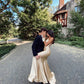 Light gold one shoulder mermaid satin prom dresses Y851