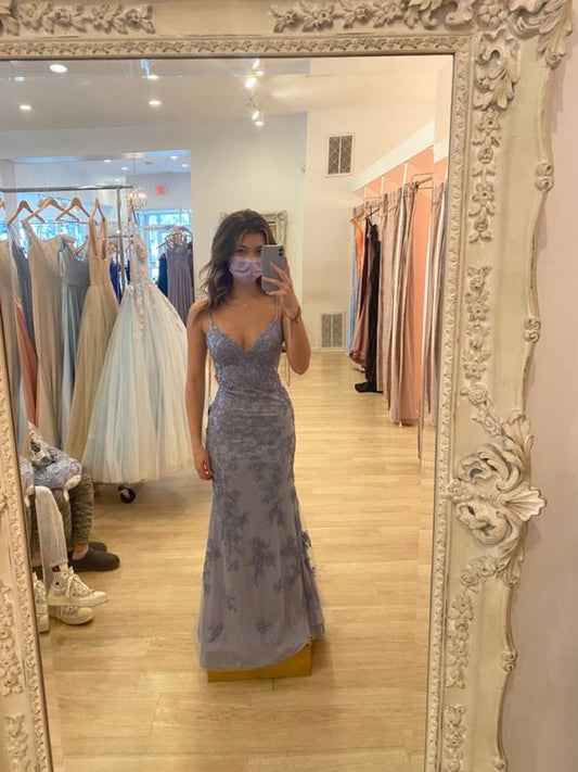 Elegant Mermaid Spaghetti Straps Lace Prom Dress,Charming Evening Dress Y880