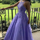Lace Appliques Lavender Long Prom Dress, Halter A Line Graduation Evening Dresses Y897