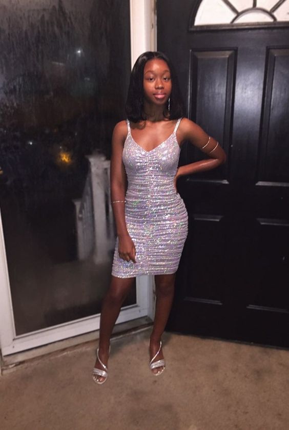 Gorgeous V Neck White Sequins Party Dress,Cocktail Dress,Short Homecoming Dress Y830