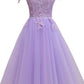 Light Purple Lace And Tulle Off The Shoulder Homecoming Dress S11189