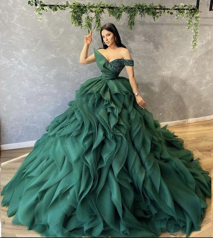 Ball Gown Green Prom Dress, A Line Formal Evening Gowns Y1795