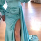 Satin Sweetheart High Slit Gown With Marie Sleeves & Sweep Train Y600