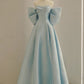 Blue Strapless Satin Long Prom Dress Elegant Formal Gown Blue Bridesmaid Dress Y589