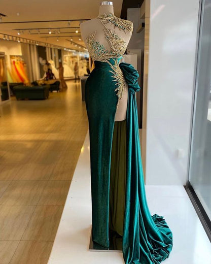 Green prom dresses, sexy prom dresses,cheap evening dresses, side slit evening dresses, new arrival evening gowns Y522