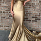 Spaghetti Straps Stunning Gold Formal Evening Dress Mermaid Long Prom Dress Y609