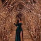 One Sleeve Green Velvet Evening Dress With High Slit Generous Green Evening Gown Y563