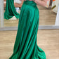 Emerald Green A-line Satin Long Prom Dress Lace-up Back Junior Prom Y634