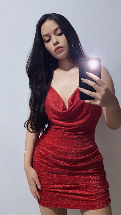 Glitter Red Mini Homecoming Dress,Spaghetti Straps Graduation Dresses Y629