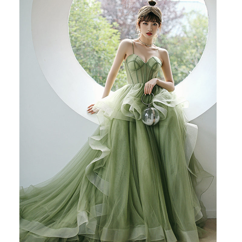 Straps sage green ball gown spring formal prom dress S21224