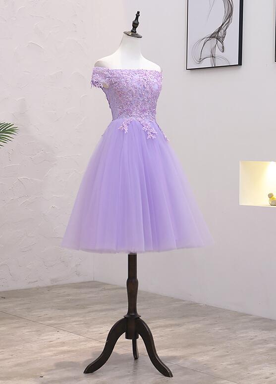 Light Purple Lace And Tulle Off The Shoulder Homecoming Dress S11189