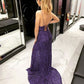 Sparkly Dark Purple Sequins Prom Dress with Slit, Evening Party Dress Y1205