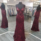 V Neck Maroon Prom Dresses Evening Gowns with Sequin Appliques Y1214