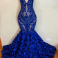 mermaid prom dresses ,royal blue evening dresses, hand made flowers prom dress, new prom dresses, arabic evening dress Y1198